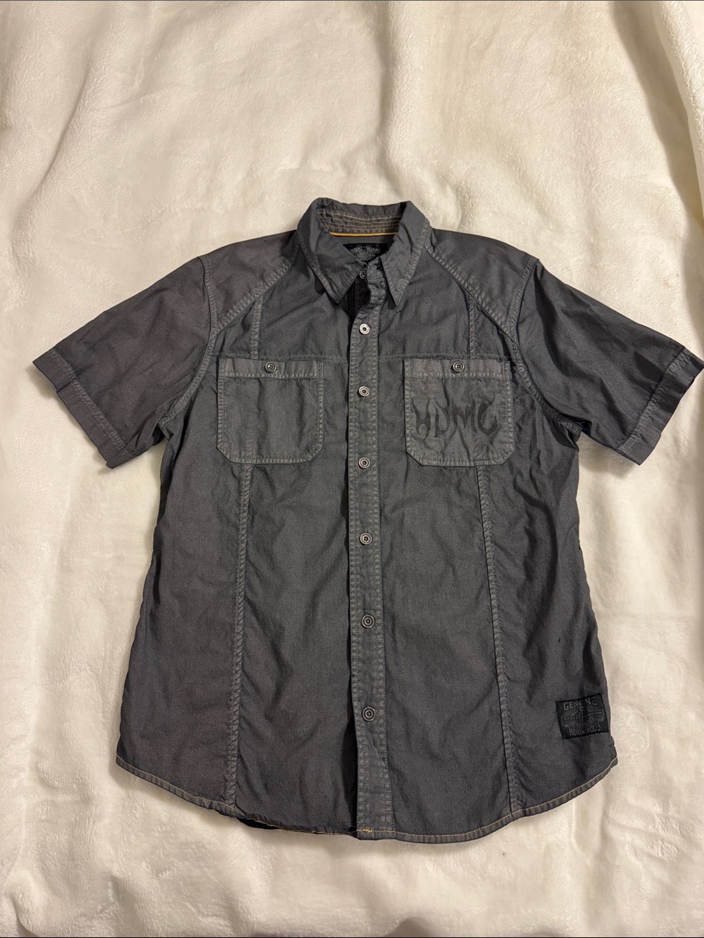 Men’s Harley Davidson Short-Sleeve Gray Button-Up Shirt Sz L